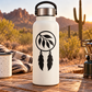 Dreamcatcher vinyl decal: black circular ring with leaf and two hanging feather shapes