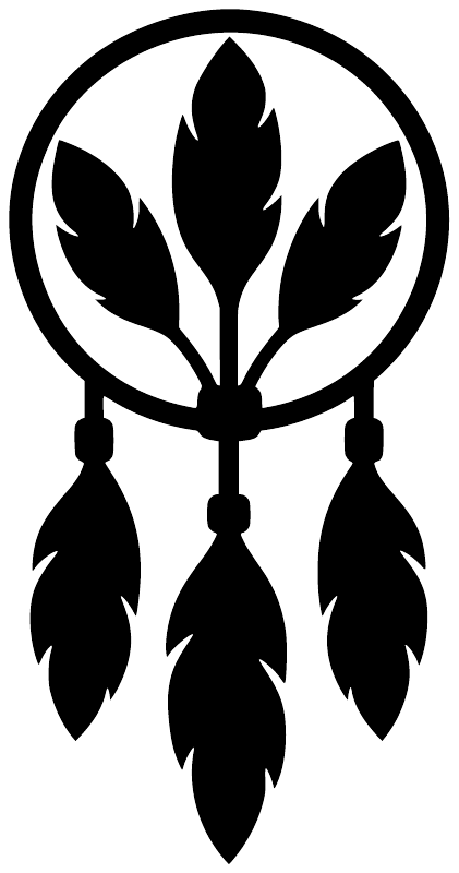 Dreamcatcher vinyl decal icon: black feather silhouette with ring and hanging charms