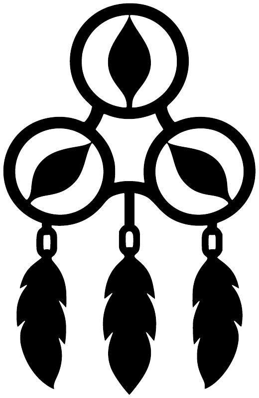 Triple hoop dreamcatcher vinyl decal close-up, black and white with three dangling feathers