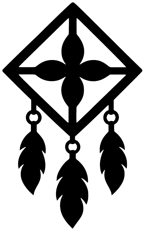 Black diamond dreamcatcher vinyl decal with central teardrop and three hanging feathers