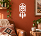 White dreamcatcher vinyl decal with flower center and three feather dangles