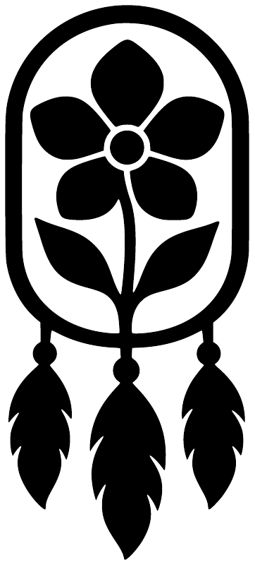 Black dreamcatcher vinyl decal with flower center and three dangling feather clusters