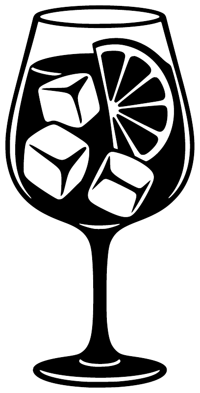 Vinyl drink decal graphic of a stemmed citrus spritz glass with ice and lemon slice