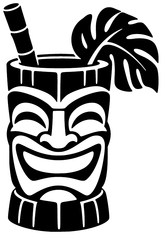 Tropical tiki vinyl drink decal, black tiki mug with straw and palm leaf
