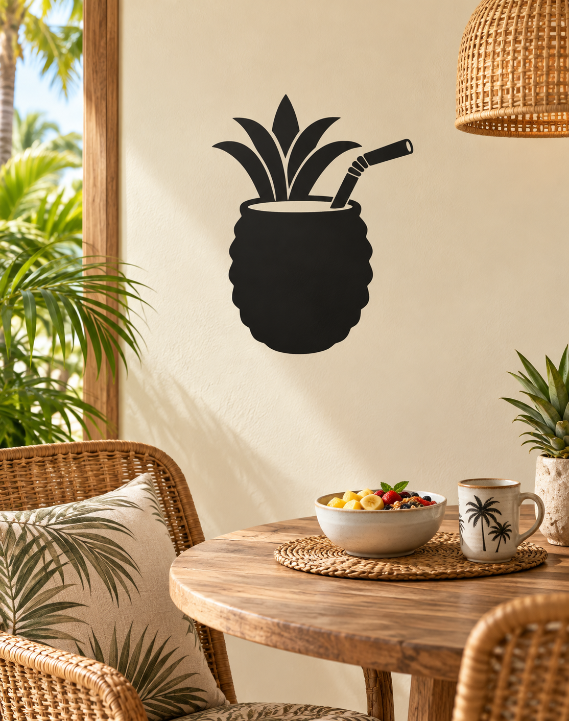 Pineapple drink vinyl decal with bold black pineapple silhouette and leaves