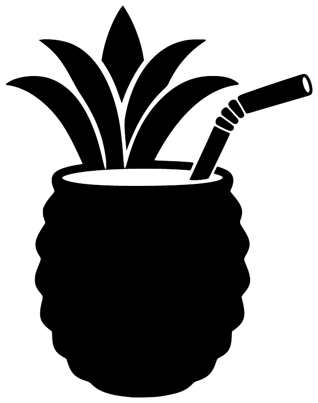 Pineapple drink vinyl decal with straw, leaves, and bold black pineapple shape
