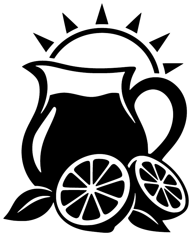 Black lemonade pitcher vinyl decal with lemon slices, leaves, and sun rays