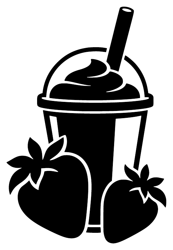Strawberry smoothie vinyl decal graphic: black smoothie cup with straw and fruit icons