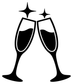 Champagne flutes toast vinyl decal, black silhouette with two star sparkles