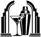 Black vinyl drink decal featuring martini glass and cocktail shaker under arch