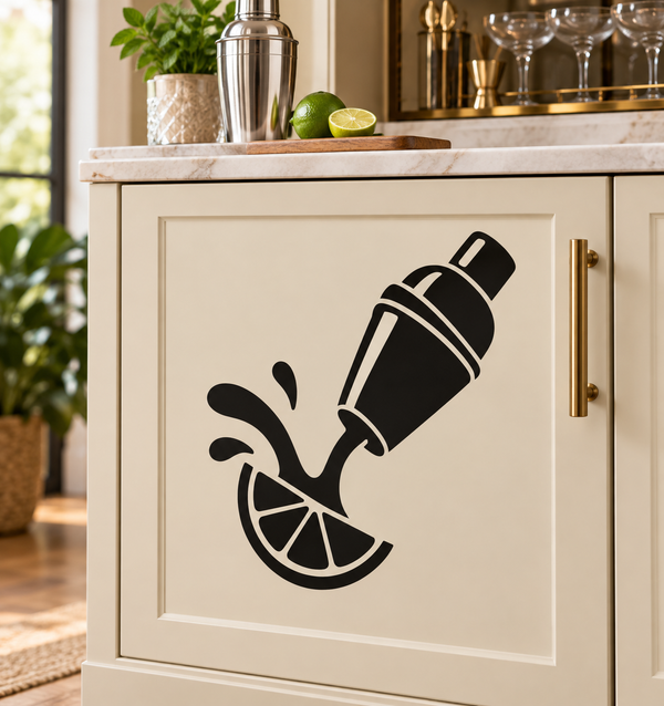 Black shaker and citrus vinyl decal with citrus wedge and splashes