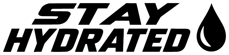 Close-up stay hydrated vinyl decal lettering with water-drop icon