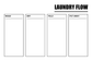 Laundry flow planning overlay close-up: four blank boxes labeled WASH, DRY, FOLD, PUT AWAY