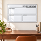 Dry-erase planning whiteboard overlay with Study Sprint header and four writing sections