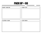 Camping planning whiteboard overlay showing “SLEEP + SHELTER” and other section labels