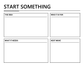 Dry-erase planning whiteboard with four blank sections and START SOMETHING heading