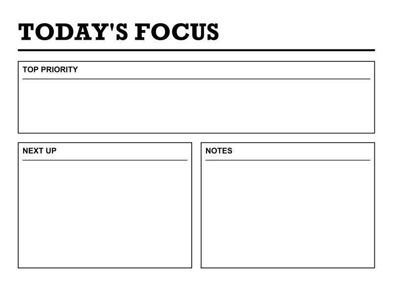 White dry-erase focus board panel with 'Today's Focus' header and boxes for notes