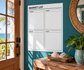 White dry-erase market shopping list panel with four labeled sections and lines