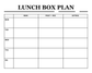 White dry-erase lunch box plan template panel with “LUNCH BOX PLAN” and weekly table grid