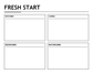 White dry-erase panel front view with four blank writing sections under 'FRESH START'.