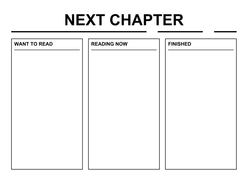 White dry-erase panel with 'NEXT CHAPTER' heading and three blank note boxes