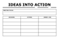 White dry-erase meeting board section with Ideas Into Action header and table lines