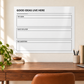 White dry-erase panel with three lined writing sections and a header