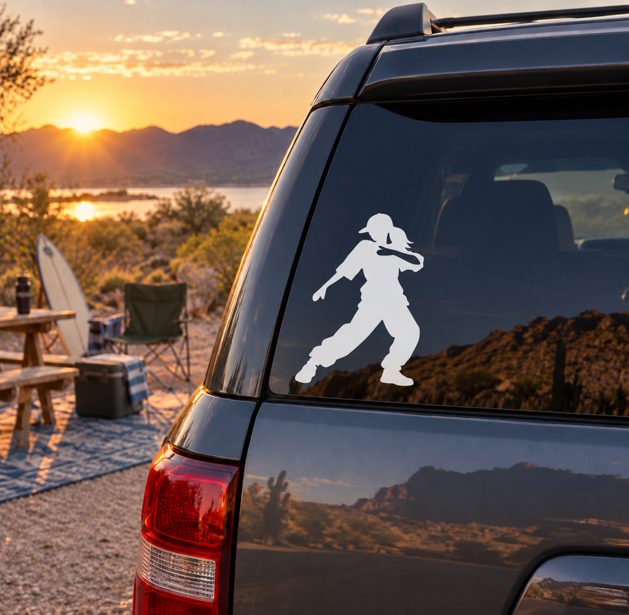 Vinyl car side decal with white dubstep dancer silhouette on window