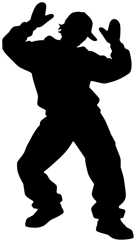 Black vinyl decal silhouette of a dancing dubstep figure with raised fists