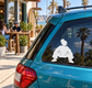 Car window vinyl decal of a dancing character silhouette on a blue vehicle