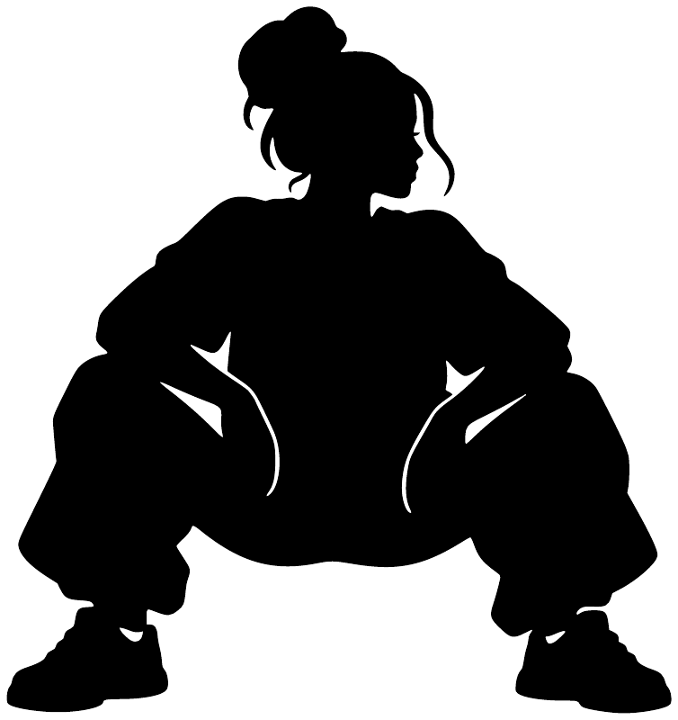 Vinyl decal silhouette of a muscular dancing character in a crouch