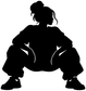 Vinyl decal silhouette of a muscular dancing character in a crouch