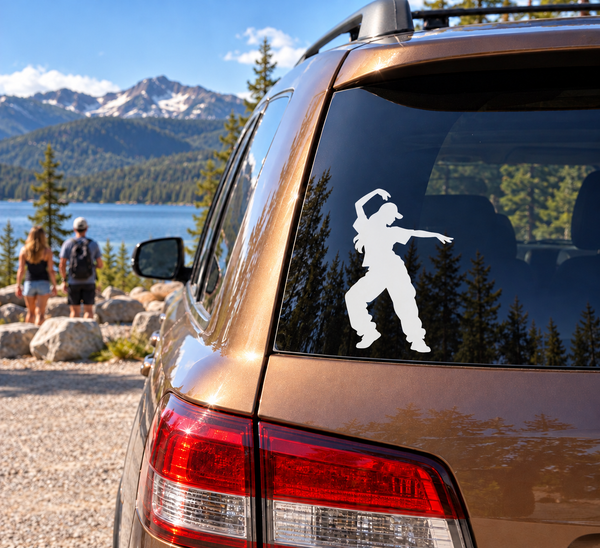 Vinyl decal sticker of a dubstep dancer in white silhouette on car window