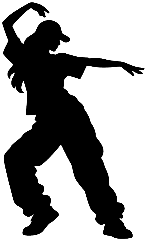 Black silhouette vinyl decal of a dubstep dancer with one arm raised