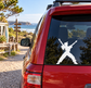 White vinyl decal of a dubstep dancer silhouette on car rear window