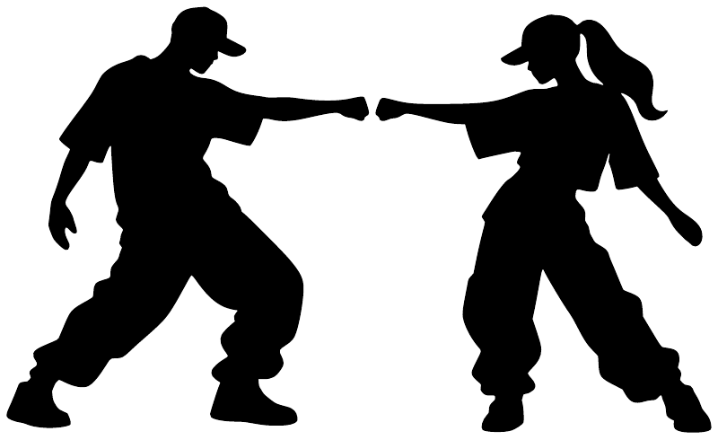 Black vinyl decal silhouettes of two dancers facing each other