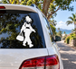 Vinyl decal of silhouette woman holding shopping bags on car window