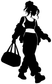 Silhouette woman with shopping bags vinyl decal, black figure on white