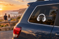 Headphone emblem vinyl decal with white over-ear headphones on car window