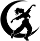 Black vinyl decal featuring a dancing girl holding a guitar under a crescent moon