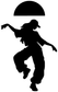 Vinyl decal silhouette of a dancer with a half-sun above, black on white background