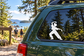 Vinyl decal of black dubstep dancer silhouette in an arched shape on car window