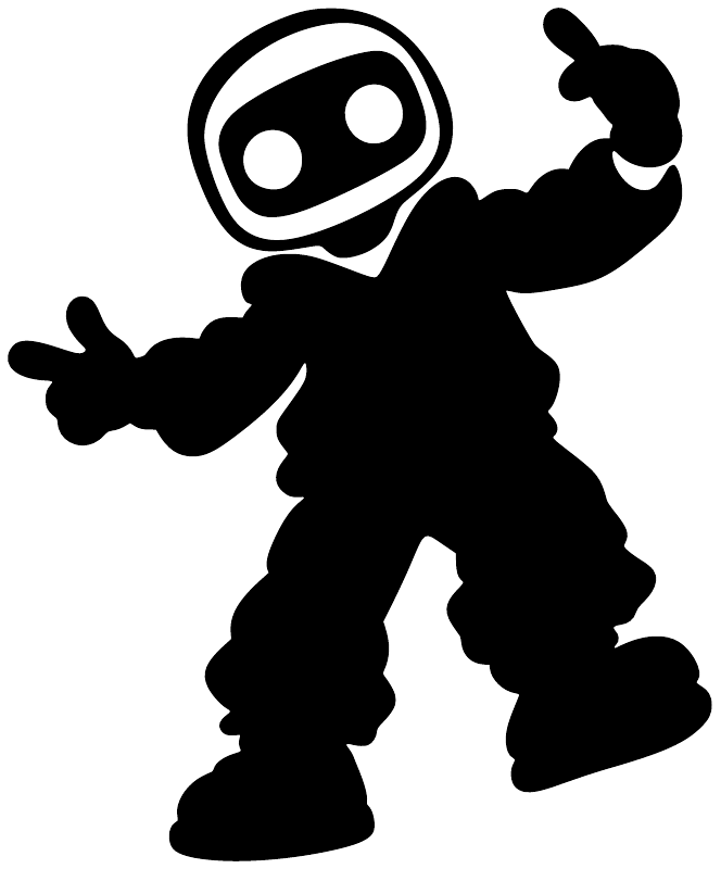 Black robot vinyl decal silhouette with round head on white background