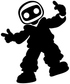 Black robot vinyl decal silhouette with round head on white background