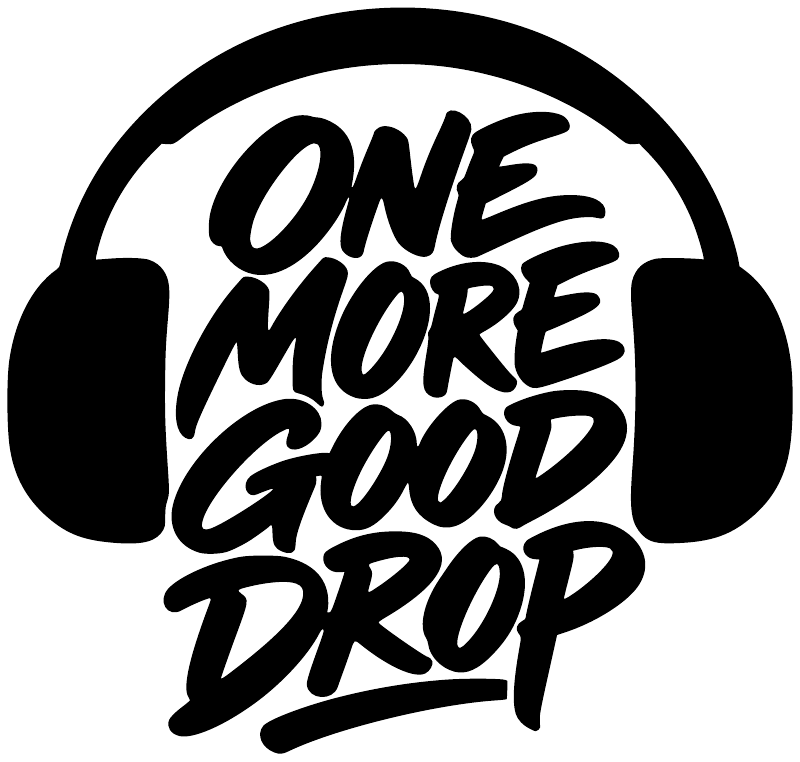 Vinyl decal featuring black headphones and white “ONE MORE GOOD DROP” lettering