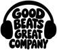 White vinyl decal with black "Good Beats Great Company" text and headphones silhouette