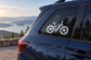 E-bike fat tire electric vinyl decal, white bicycle icon on car window