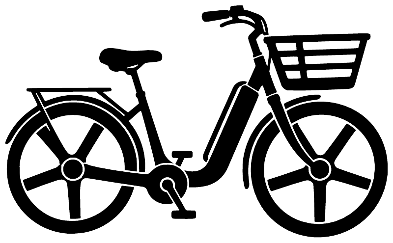 E-bike vinyl decal graphic of step-through bicycle in black