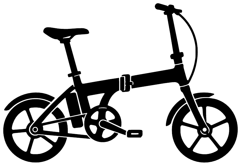 E-bike folding electric vinyl decal, black silhouette of folding bicycle