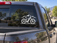 Electric mountain e-bike vinyl decal with mountain outline and bike silhouette on window